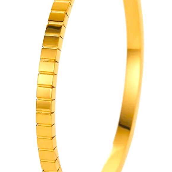 MODERN CLEAN LINE 18K GOLD DIPPED SMALL SQUARES BANGLE BRACELET - Picture 2 of 2